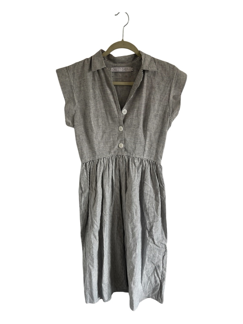 Christy Dawn Striped Cotton Shirt Piper Dress in Black & White, size medium
